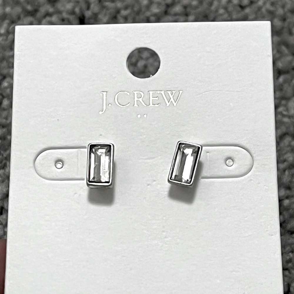 J Crew Factory emerald cut clear crystal stone stud earrings